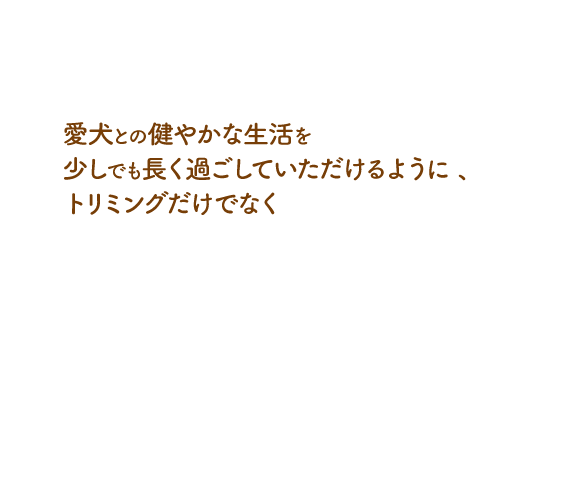 愛犬との健やかな生活を少しでも長く過ごしていただけるように、トリミングだけでなく